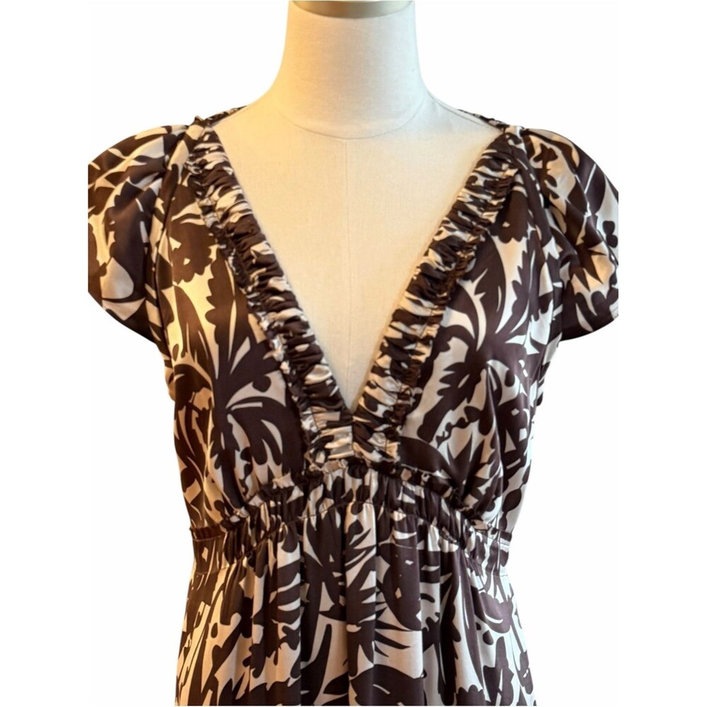 BCBG Max Azria Y2K Cottage Silk Floral Midi Dress Sz 12 Empire Waist Tiered Boho - Picture 3 of 10